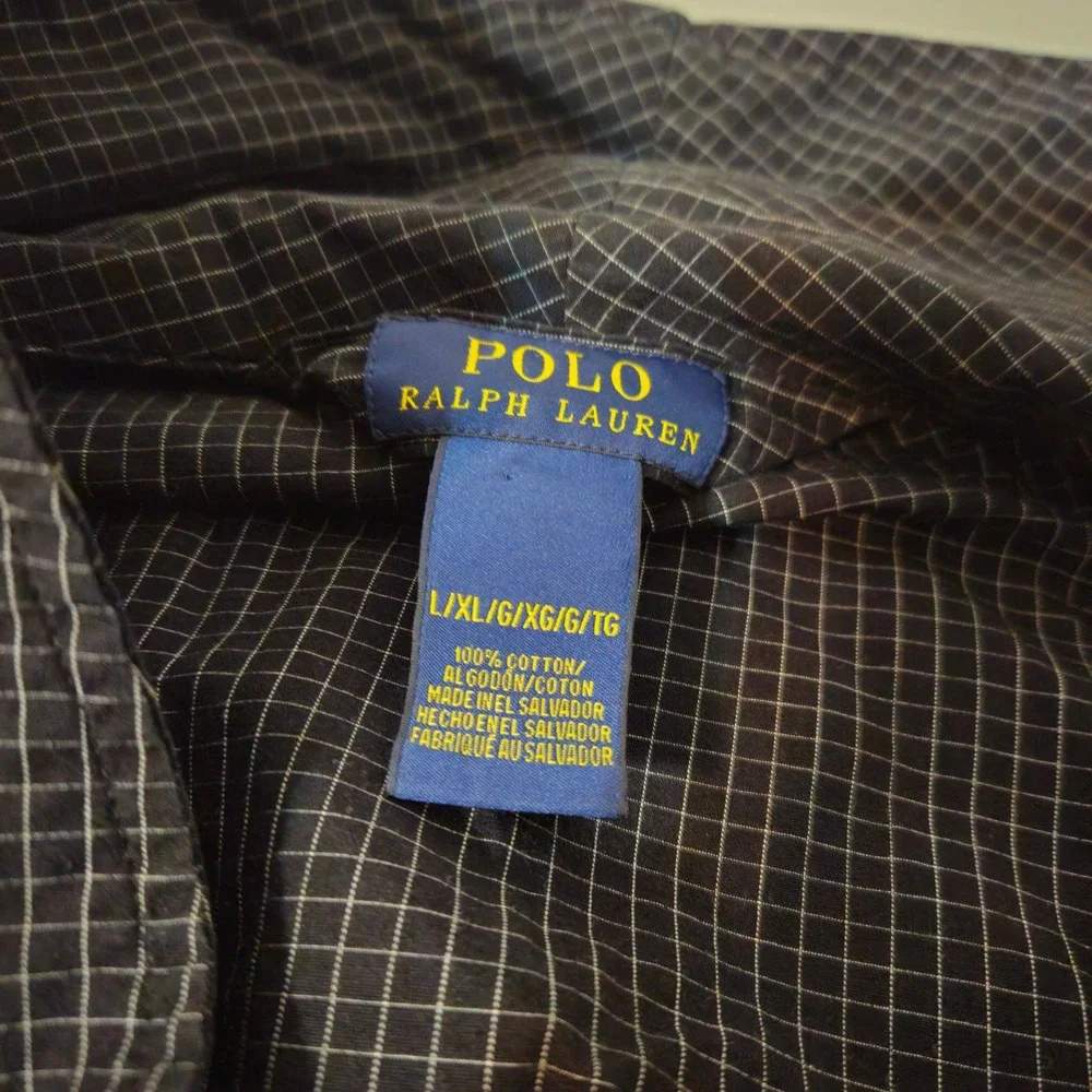 Polo Ralph‎ Lauren Robe Men L/XL Black White Grid Check 100% Cotton Shawl Collar